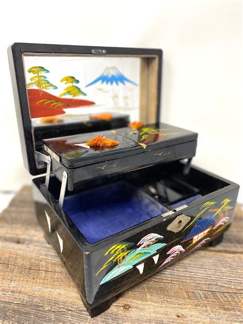 metal jewelry box made in japan|vintage japanese jewelry music box.